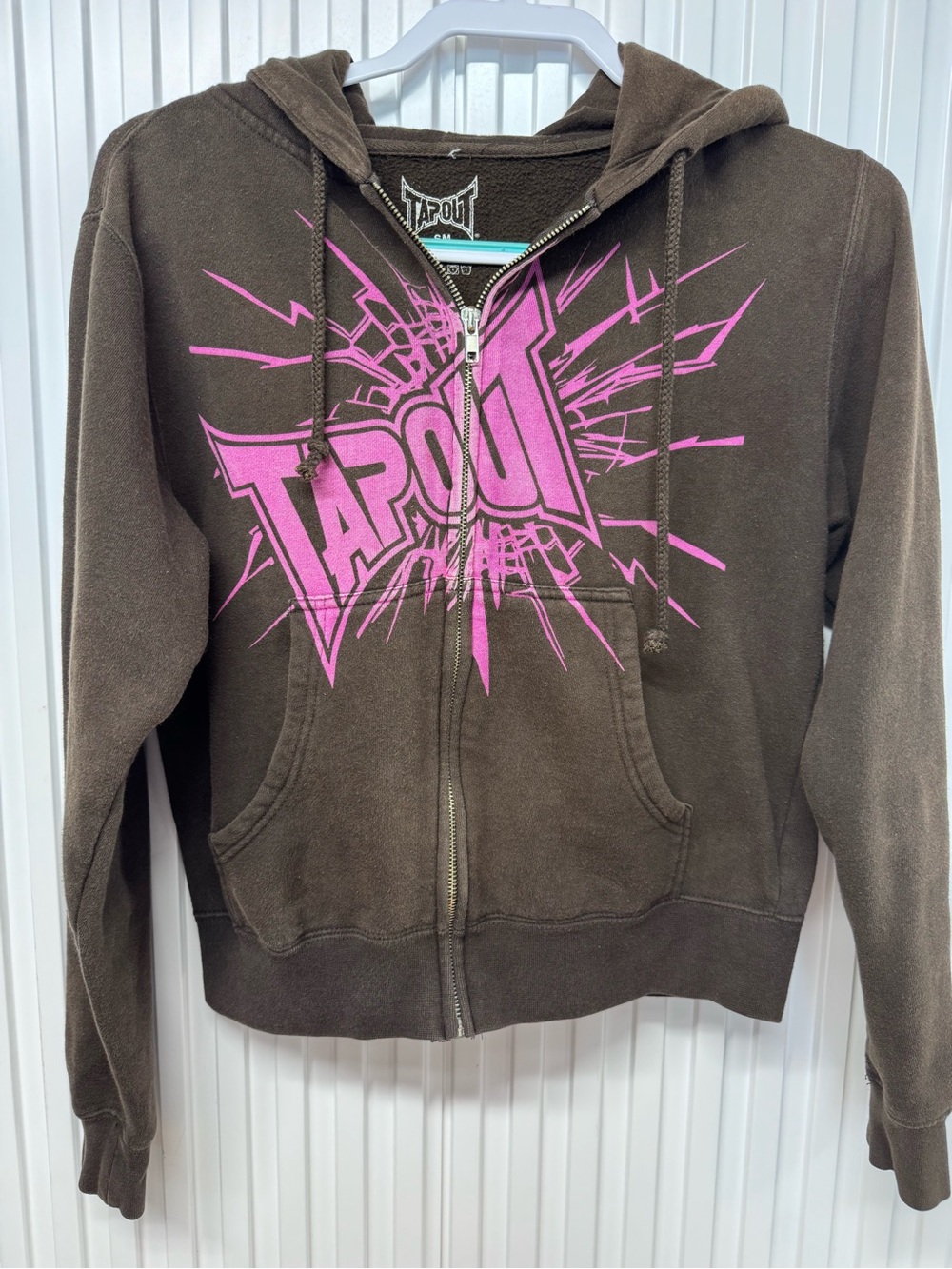 Y2K Tap Out Zip Up Hoodie Brown Pink Size S-M Vintage